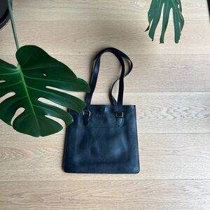 Etienne AIGNER vintage heavy black leather flat tote document bag